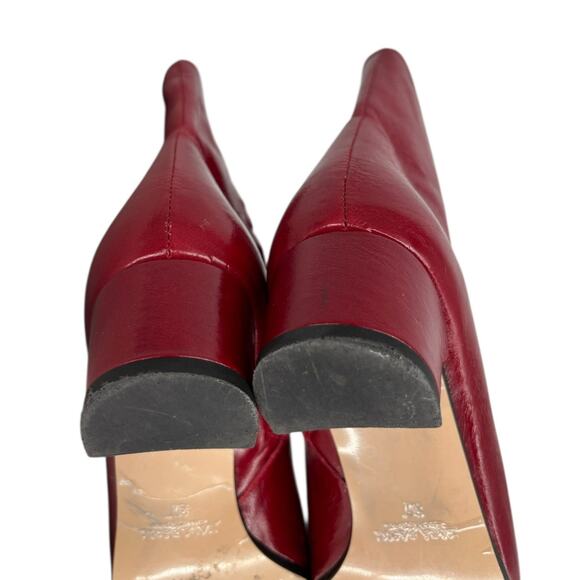 Zara Red Leather Ankle Boots Mid Heel Mid Century Modern Style Size 37 - Picture 8 of 11